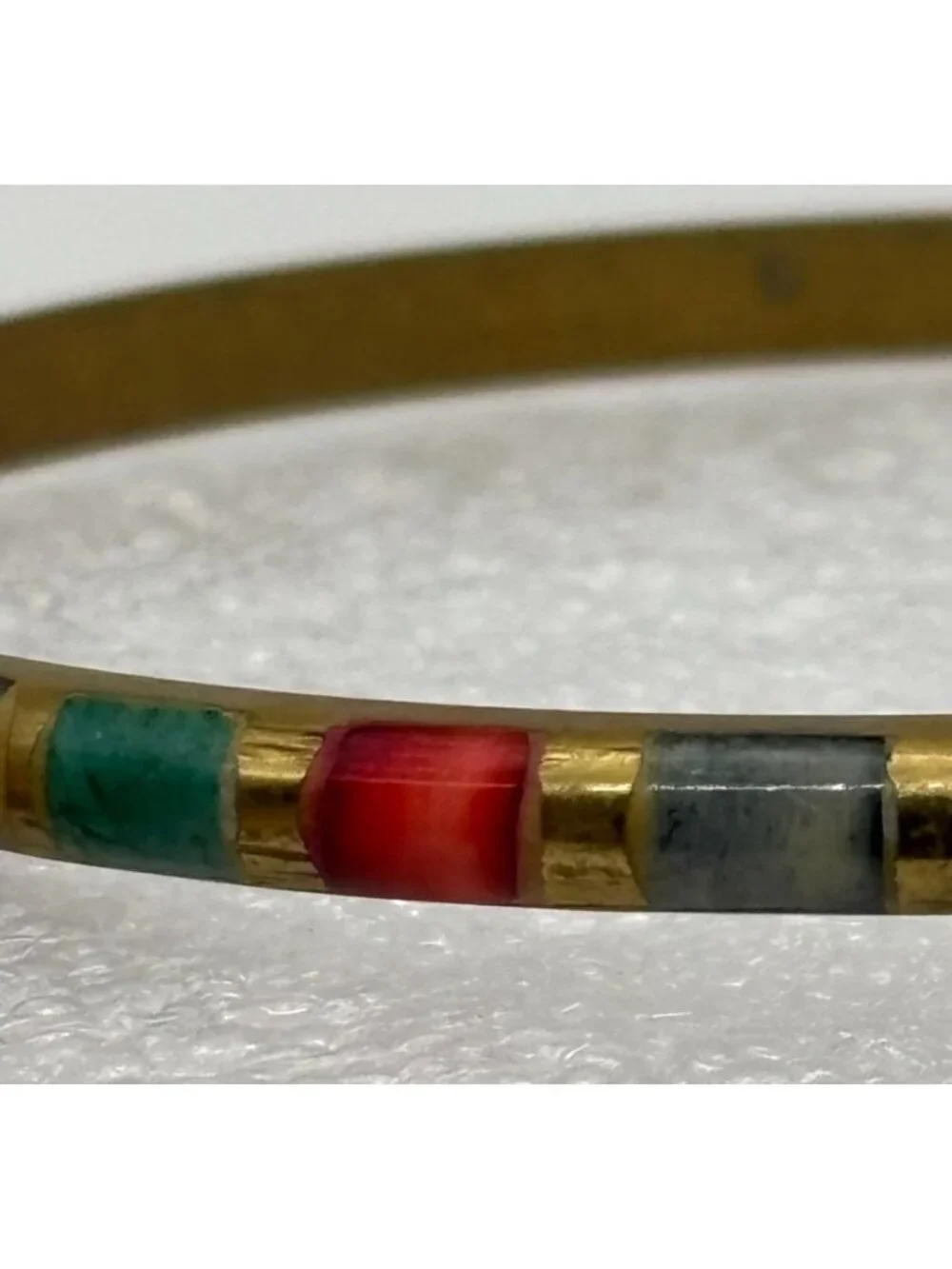 Lot of Three Vintage Bangle Bracelets 2 Brass Multicolor Inlay 1 Gold Tone Metal